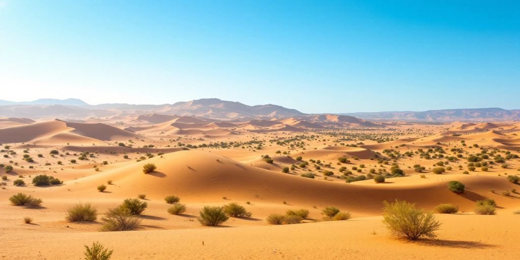 Golden dunes and sparse greenery of Agafay Oasis.