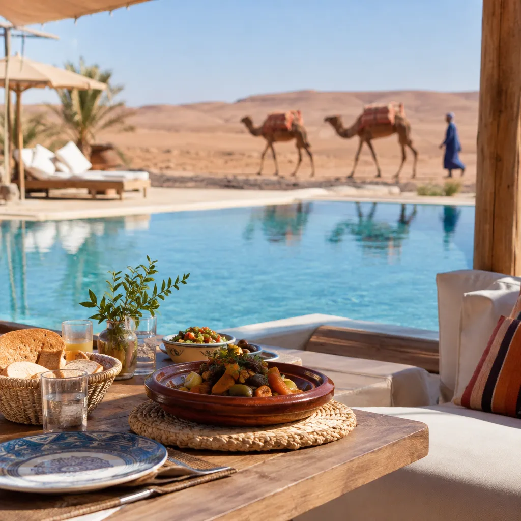 Pool access and lunch with a camel ride